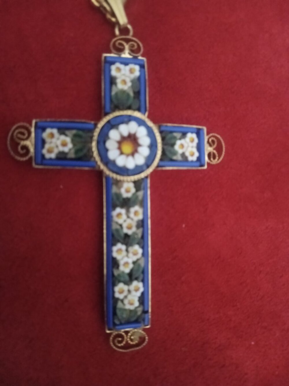 Vintage Micro Mosaic Cross Pendant
